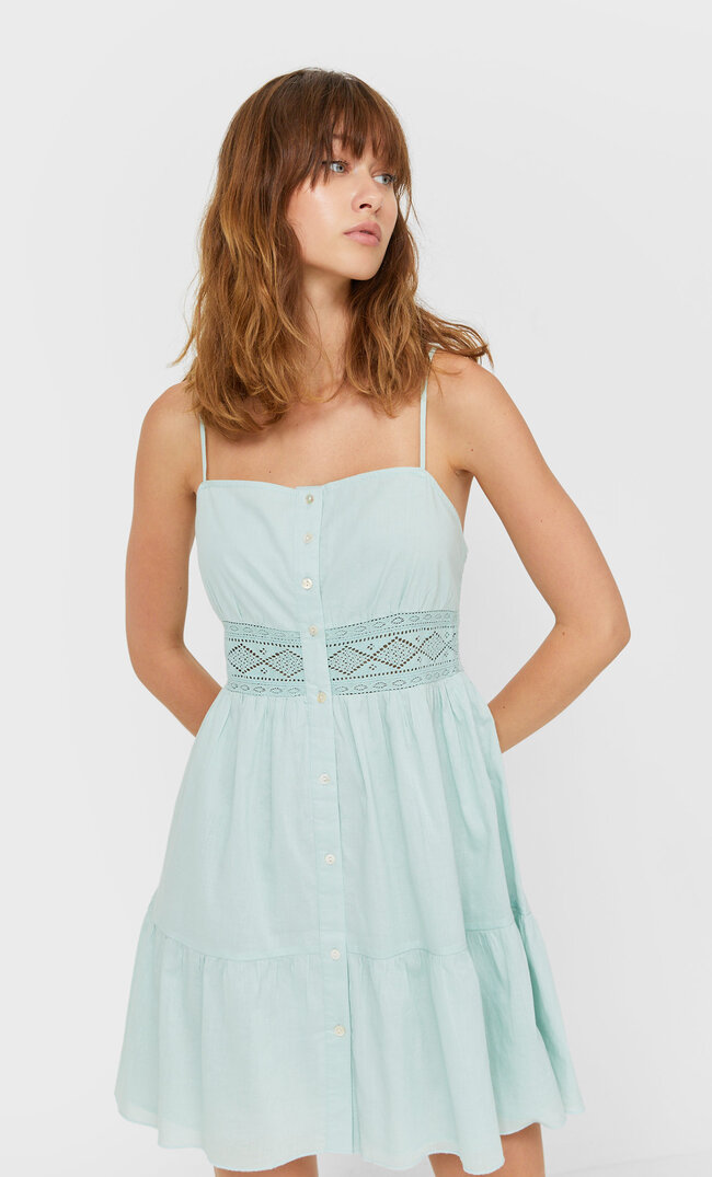 Stradivarius Strappy Dress With Lace Detail Green L
