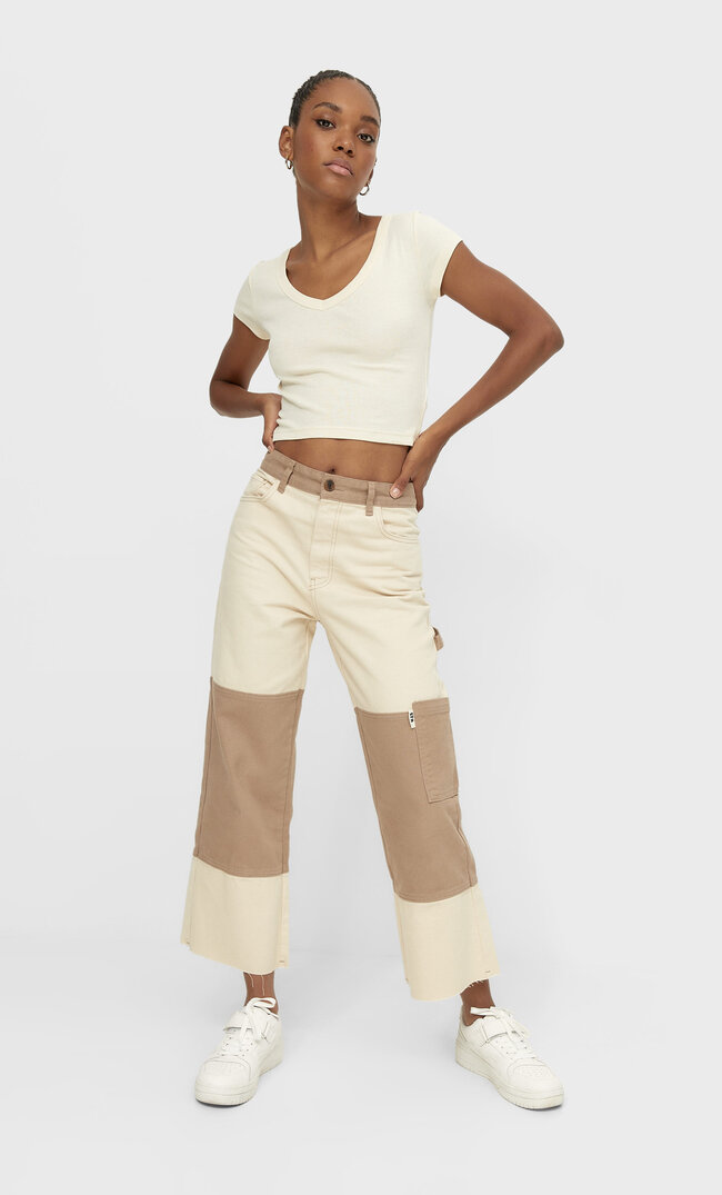 Stradivarius Shirt Mit V-Ausschnitt Steingrau Xs