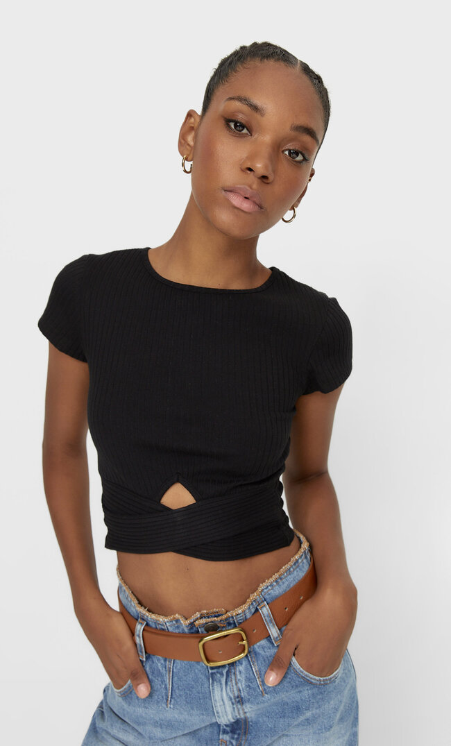 Stradivarius Shirt Mit Cut-Outs Schwarz Xs