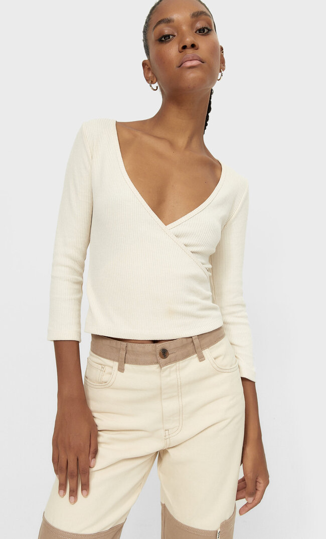 Stradivarius Gekreuztes Top Steingrau S