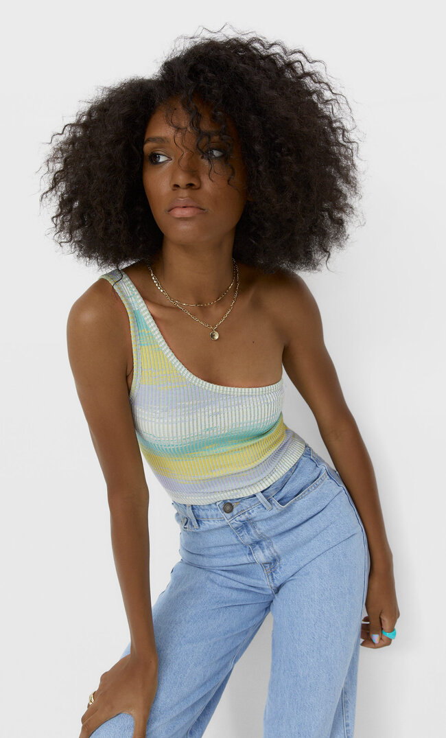 Stradivarius Mehrfarbiges Asymmetrisches Top Himmelblau L