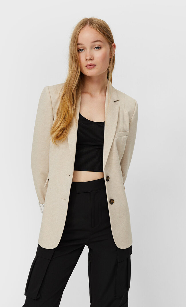 Stradivarius Strickblazer Ecru Xl