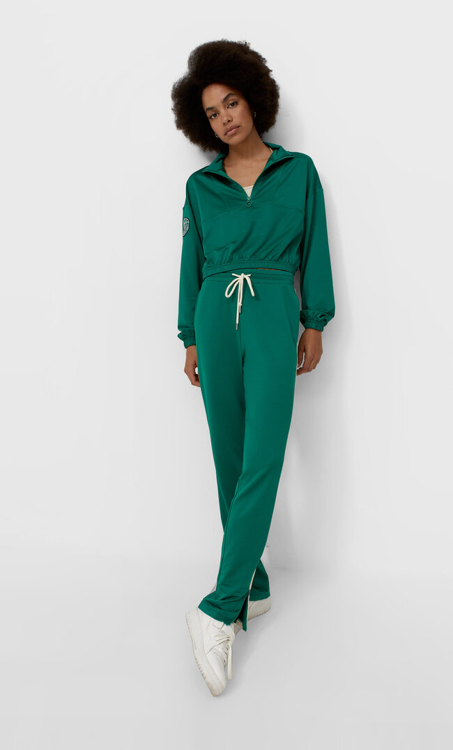 Stradivarius Bluza Z Nylonu Zielony Xl