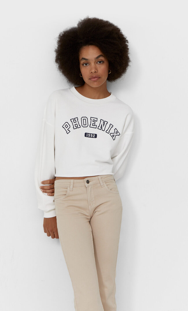 Stradivarius Feines Sweatshirt Aus Plüsch Ecru L