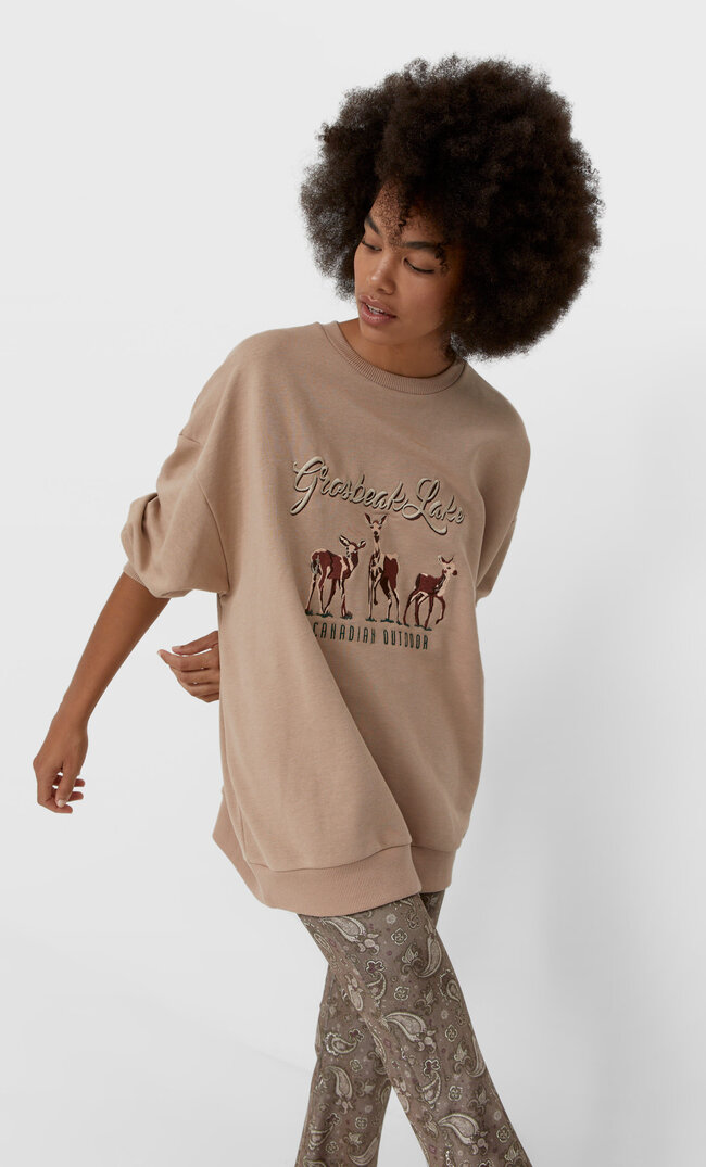 Stradivarius Buza Oversize Z Haftem Szary M
