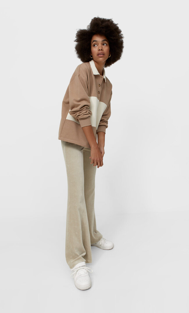 Stradivarius Bluza W Pasy Z Kołnierzykiem Polo Szary M