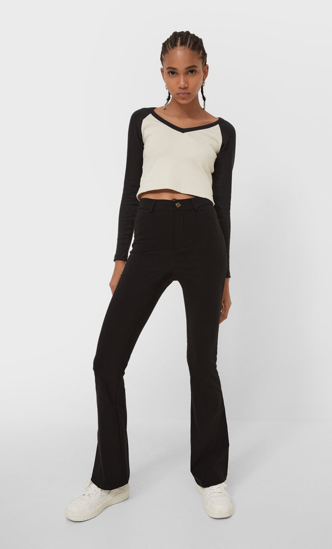 Stradivarius Flare Trousers Black 8