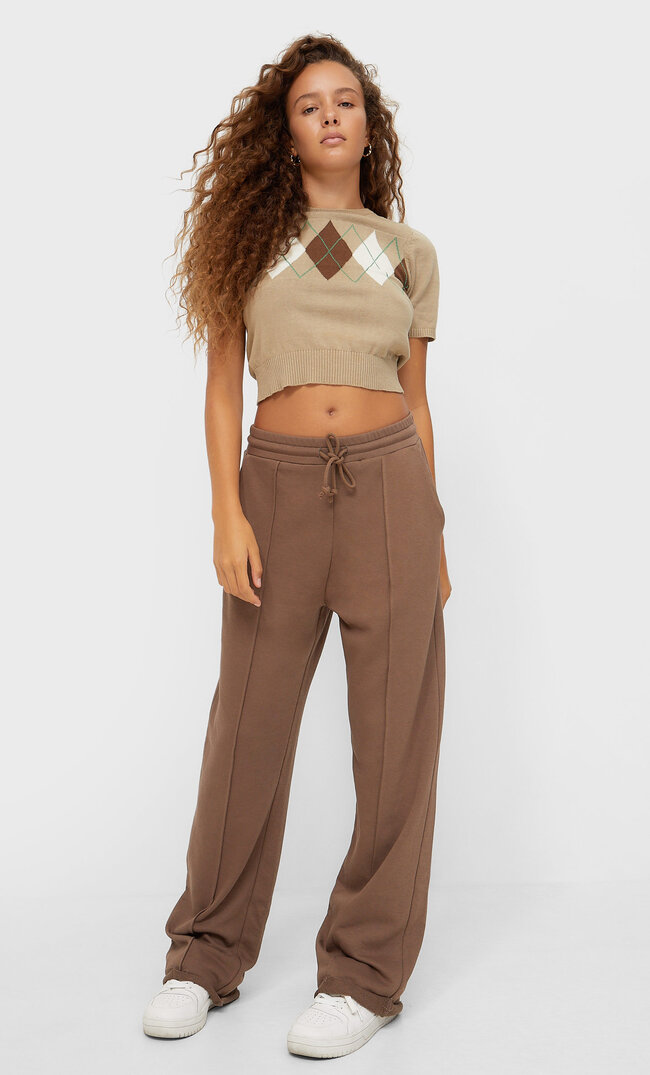 Stradivarius Straight-Fit-Hose Aus Sweatstoff Braun Xl
