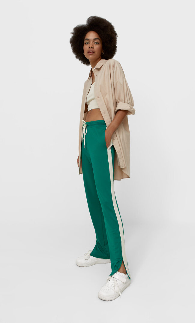 Stradivarius Nylon Trousers Green S