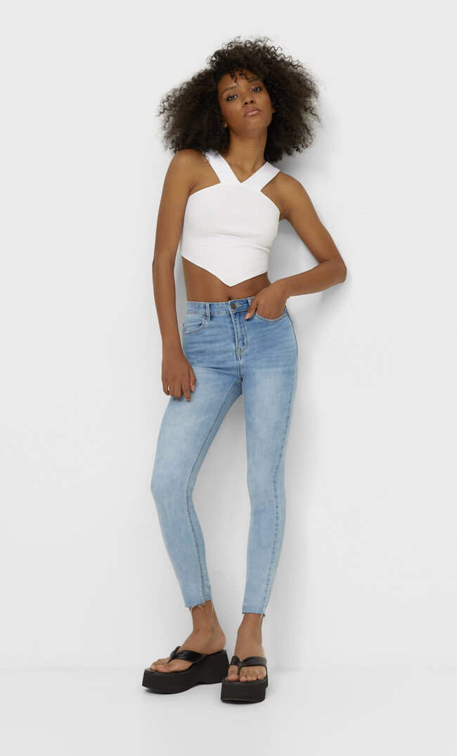 Stradivarius Jeansy Z Wysokim Stanem Denimowy 36