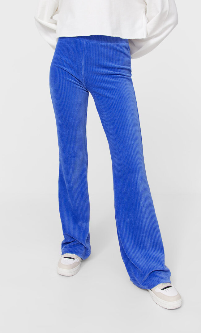 Stradivarius Ausgestellte Leggins Aus Cord Elektrisch Blau Xs