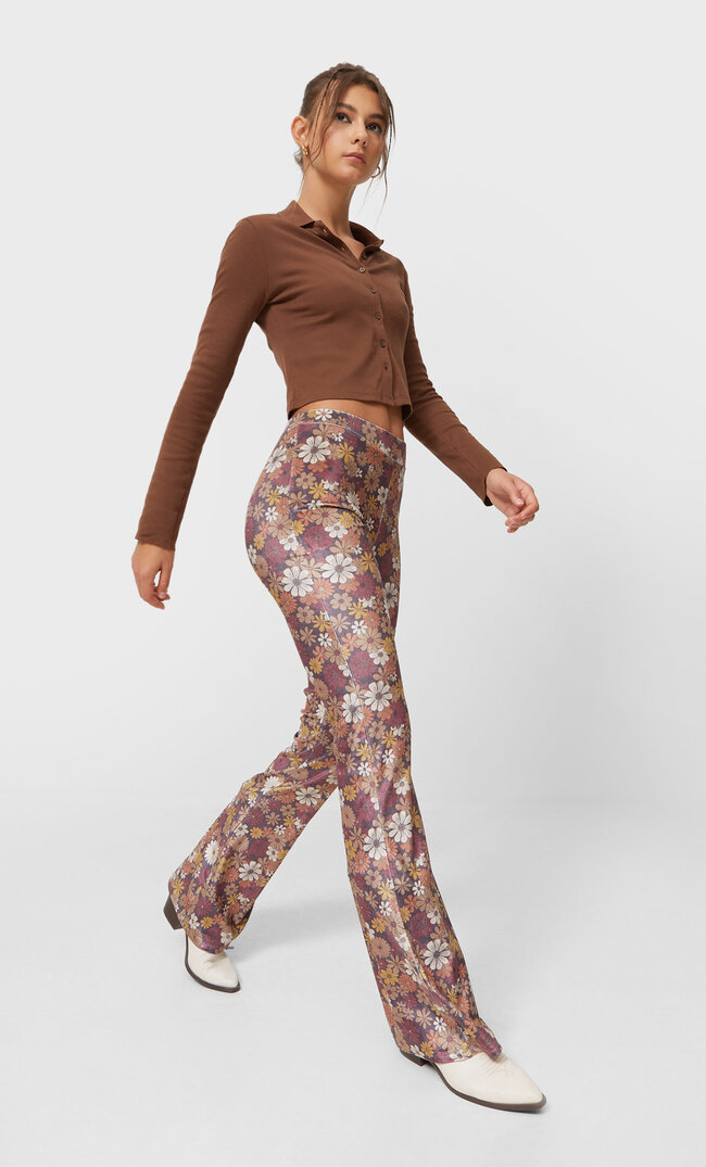 Stradivarius Aksamitne Legginsy Dzwony Ciemnomorski Xs