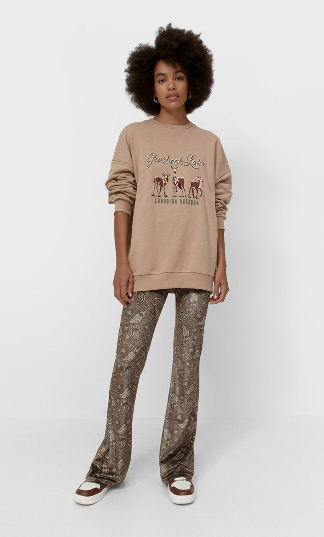 Stradivarius Aksamitne Legginsy Dzwony Szary Xl