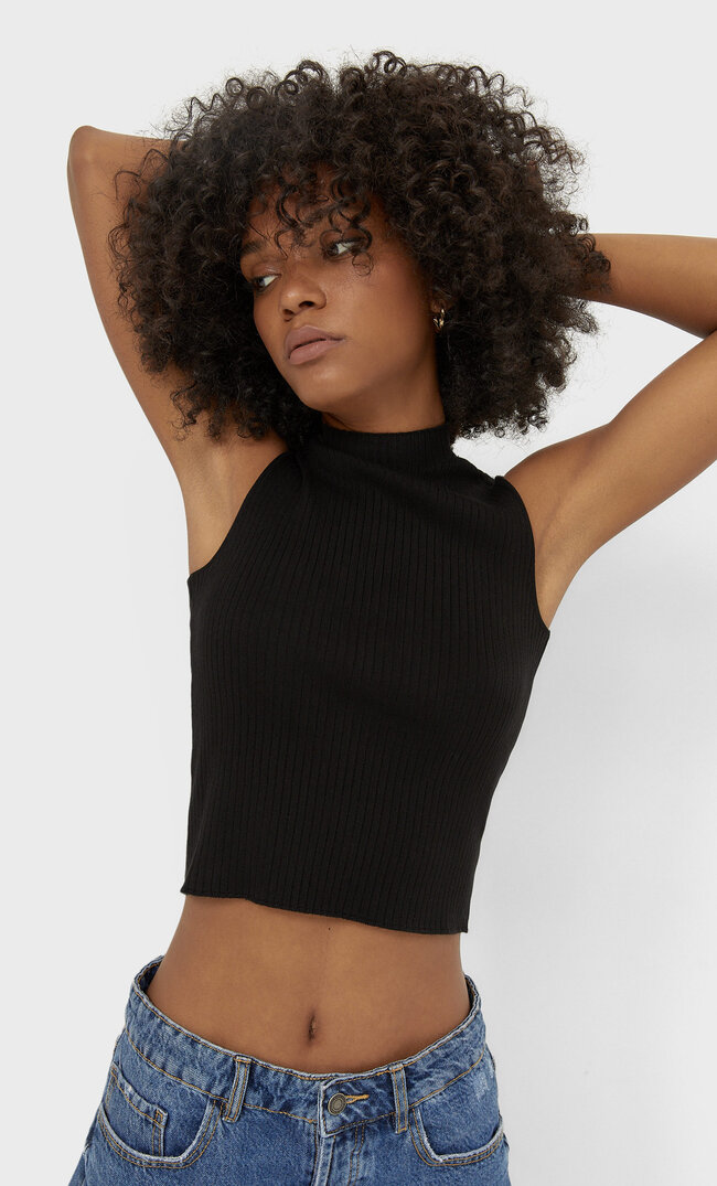 Stradivarius Dzianinowy Top Bez Rękawów Czarny M