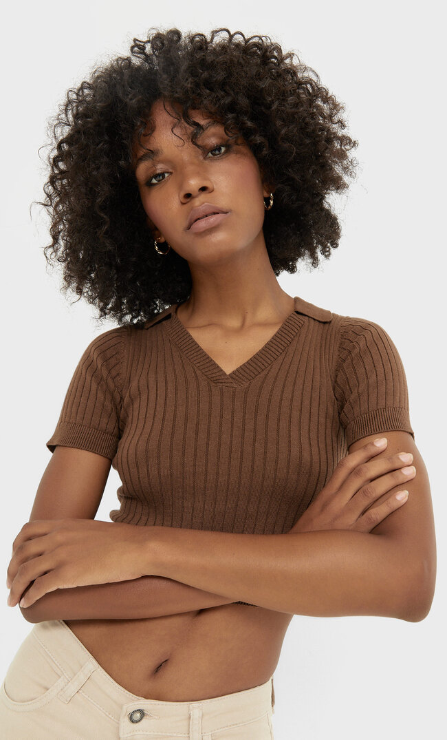 Stradivarius Strickshirt Braun S