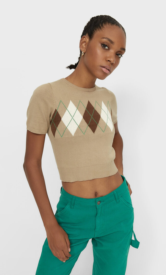 Stradivarius Krótki Sweter Terakota S