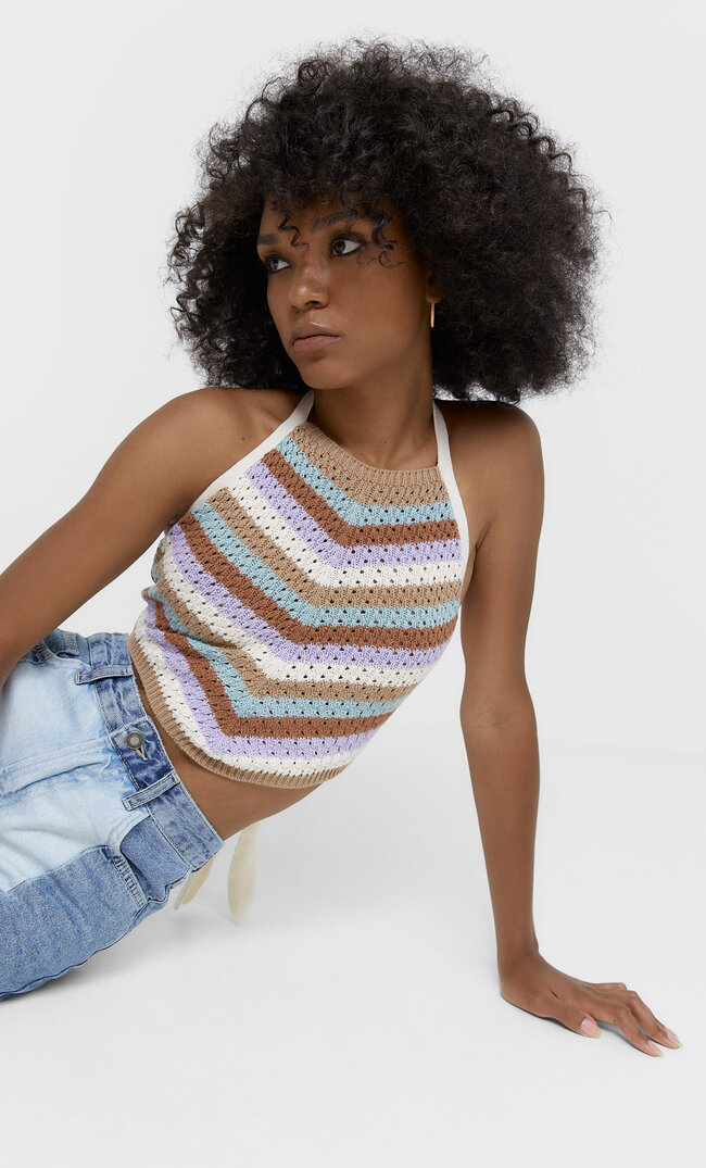 Stradivarius Szydełkowy Top Szary M