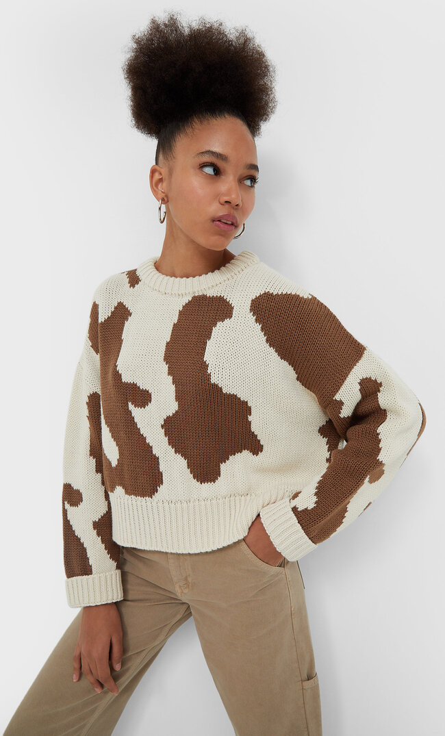 Stradivarius Oversizepullover Mit Animalprint Steingrau L