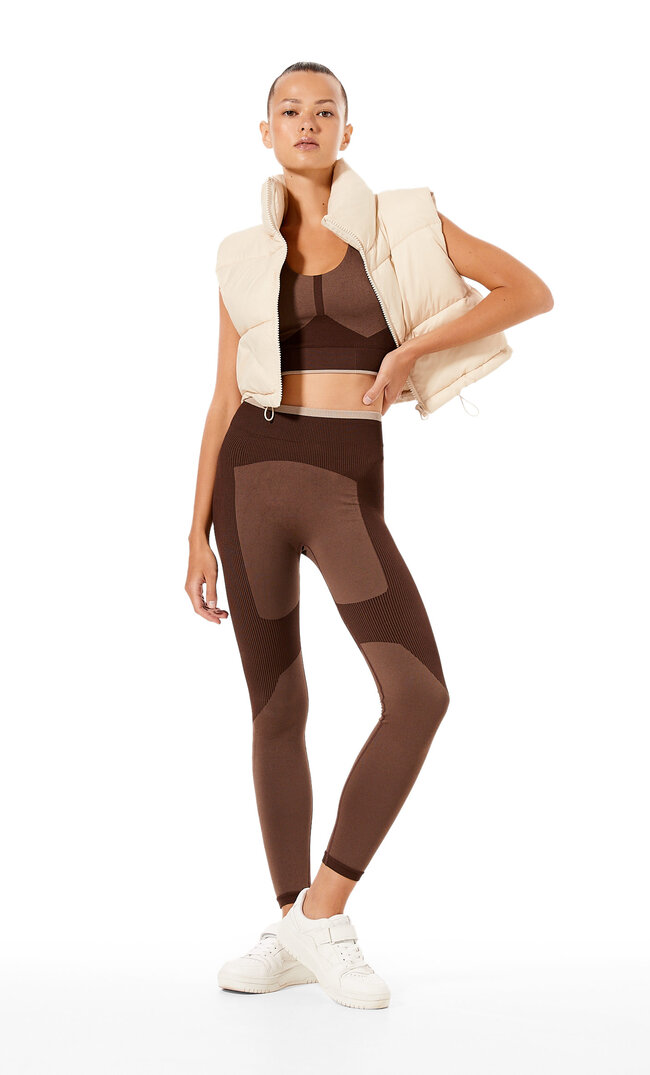 Stradivarius Sculpt Sports Leggings Brown M