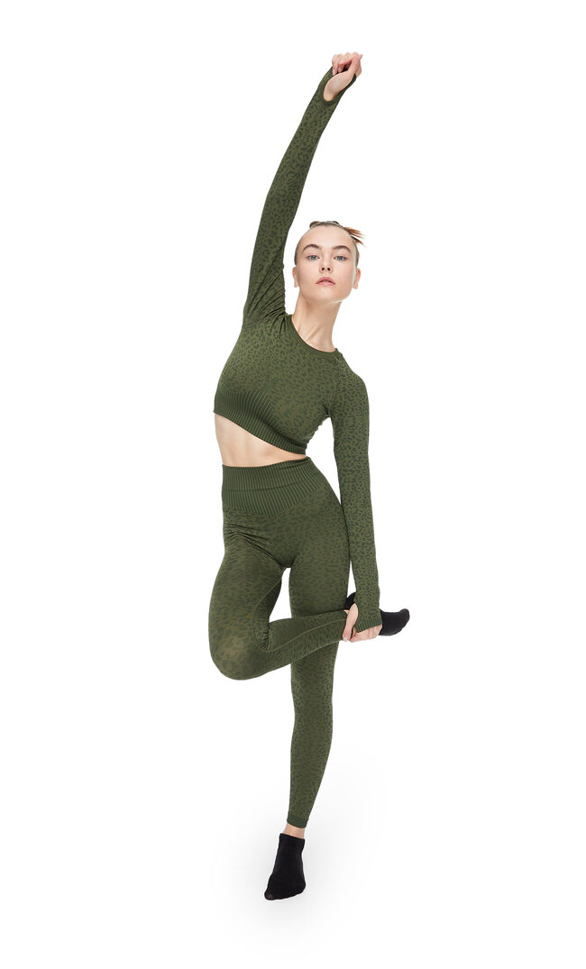 Stradivarius Bezszwowe, Żakardowe, Sportowe Legginsy Khaki Xs