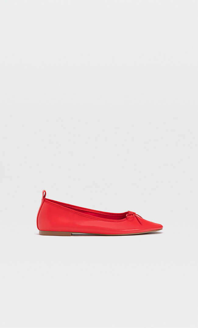 Stradivarius Flat Ballet Flats With Bow Detail Red 6