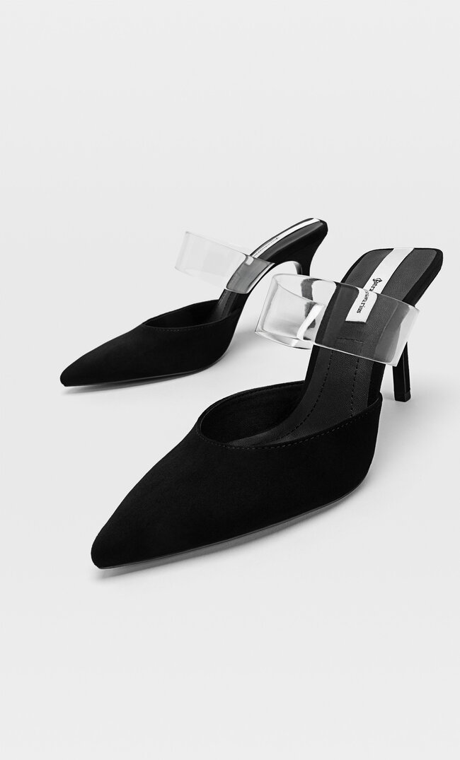 Stradivarius Туфли-Мюли Из Винила На Высоком Каблуке Черный 41 - купить ...
