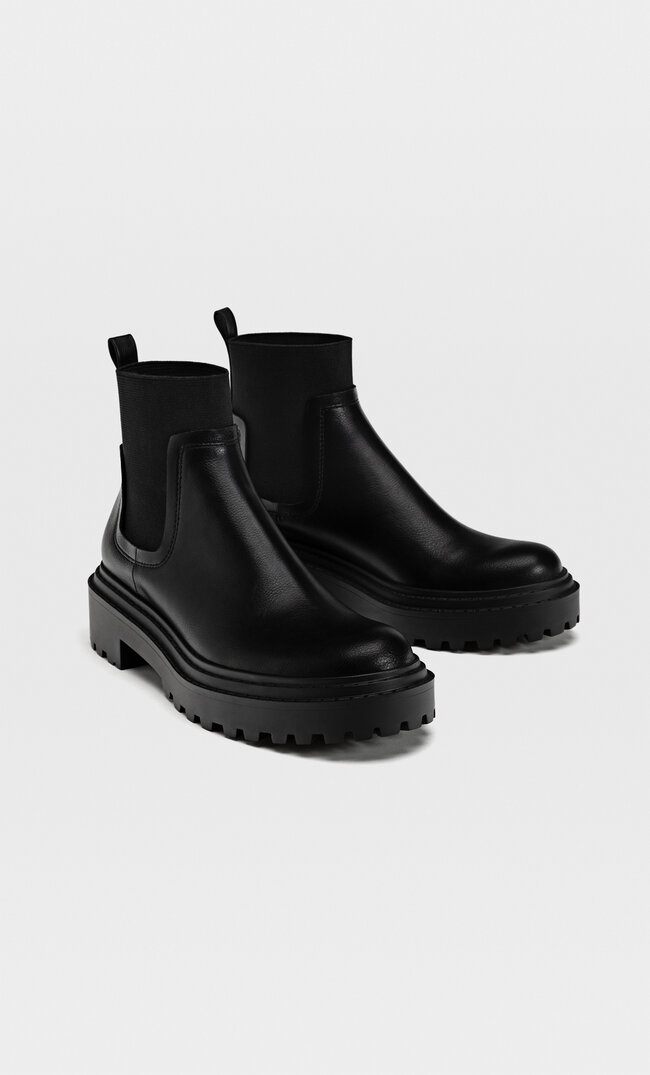 Stradivarius Ботинки Челси На Низком Каблуке Черный 37