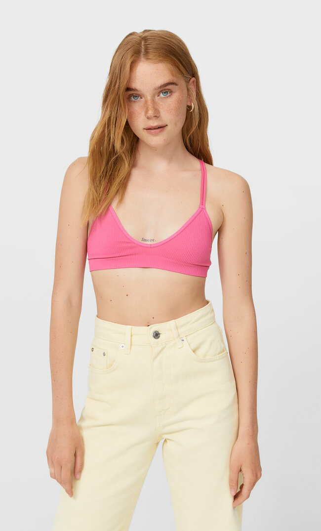 Stradivarius Nahtloses Bralette-Top Fuchsia M