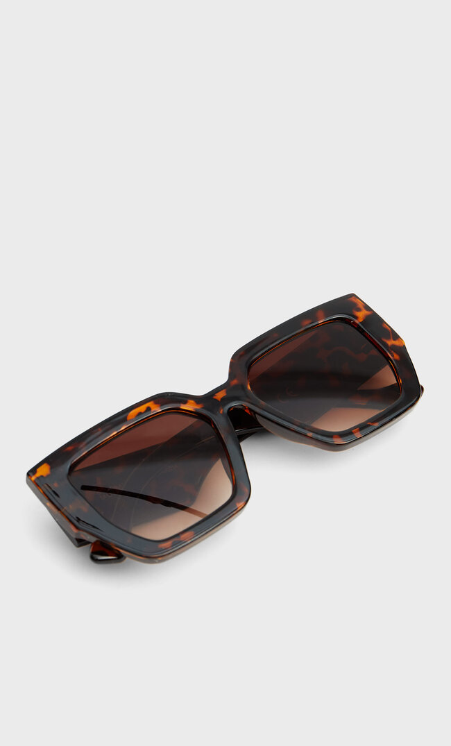 Stradivarius Kwadratowe Okulary W Rogowej Oprawce Kobieta Brązowy 103