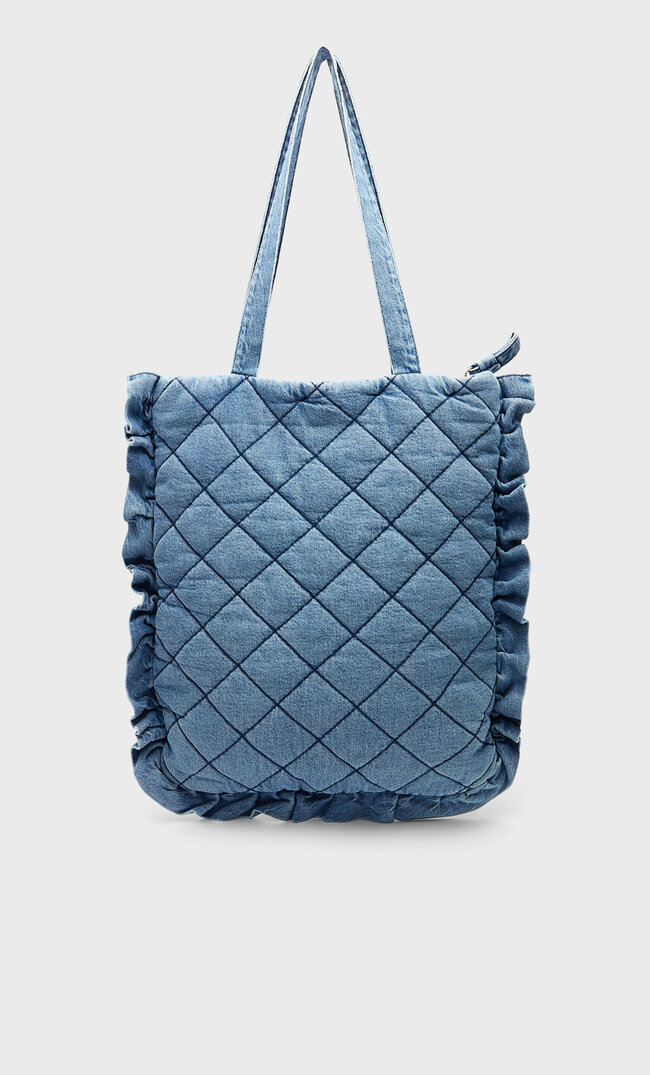 Stradivarius Jeansowa Pikowana Torba Tote Kobieta Niebieski 103