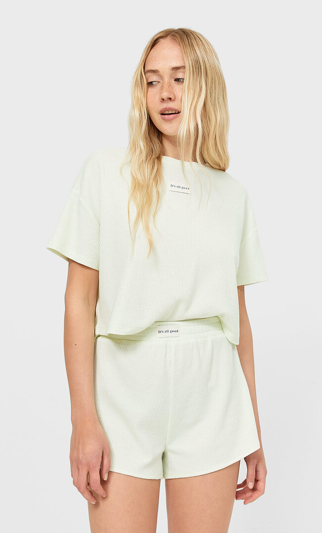 Stradivarius Pyjamashorts Mit Waffelstruktur Aquamarin S