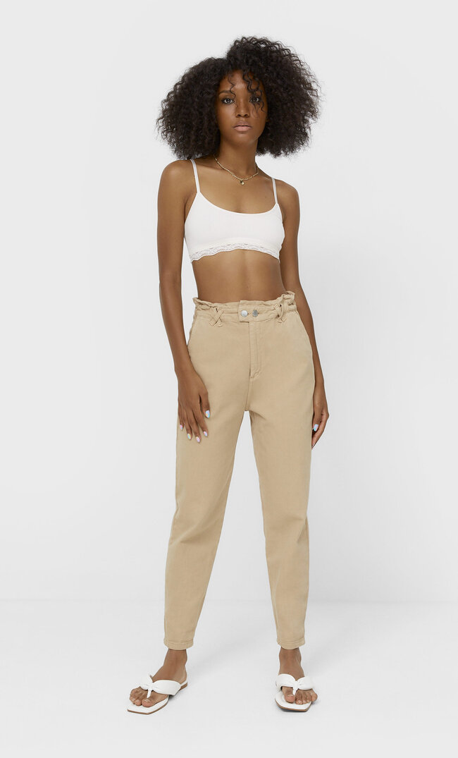 Stradivarius Jeansy Baggy Z Diagonalu Kobieta Szary M