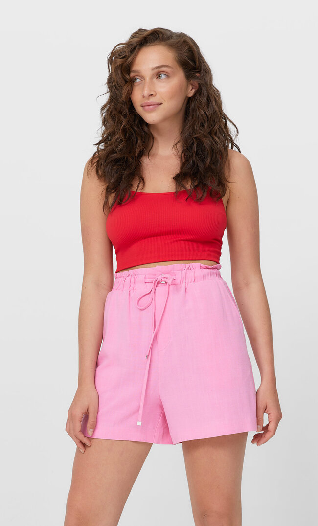 Stradivarius Fließende, Rustikale Shorts Dunkelfuchsia Xl