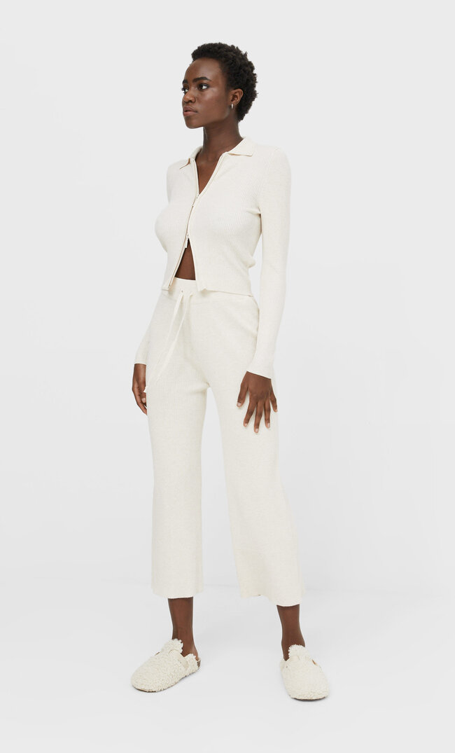 Stradivarius Spodnie Culotte Z Dzianiny Kobieta Szary Xs