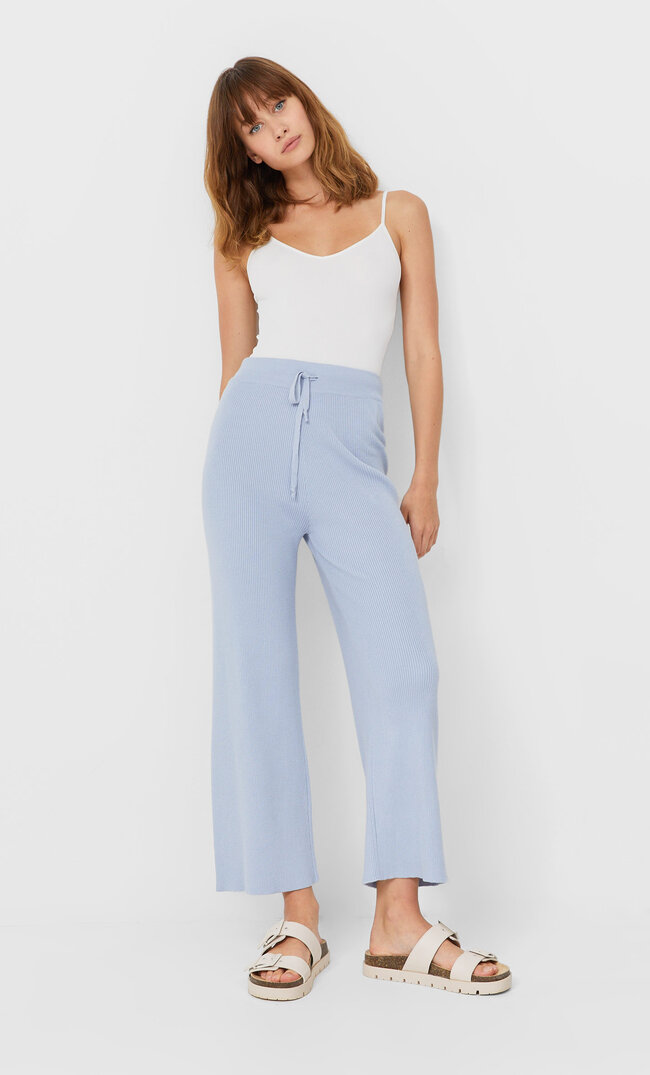 Stradivarius Spodnie Culotte Z Dzianiny Kobieta Błękitny S