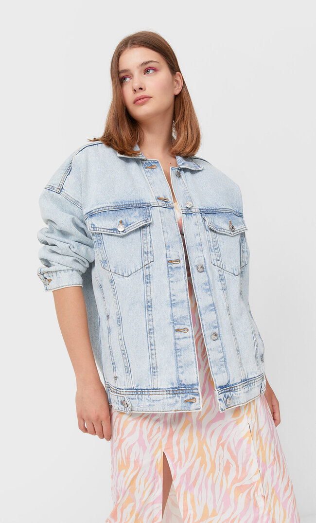 Stradivarius Luźna Jeansowa Kurtka Kobieta Denimowy S
