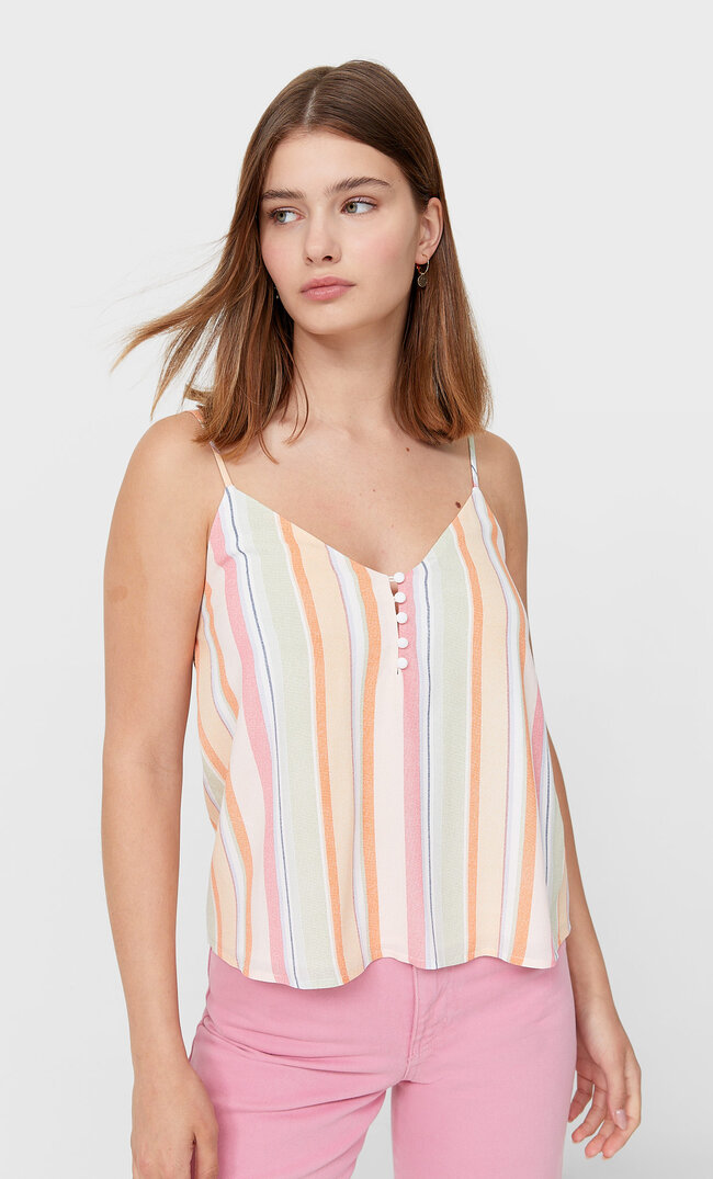 Stradivarius Gestreiftes Top Mit Knöpfen Transparent M