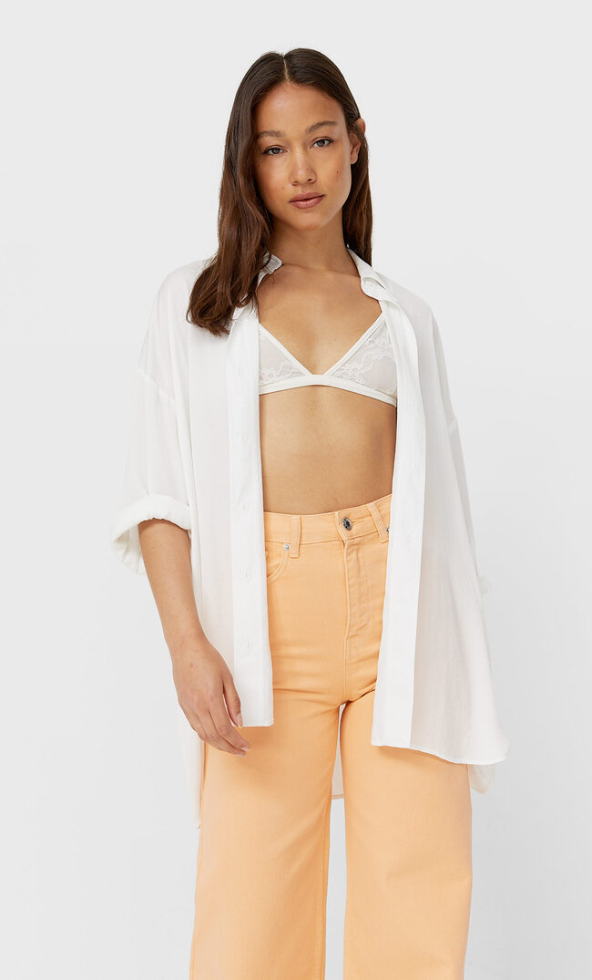 Stradivarius Рубашка Из Сатина Белый Xs