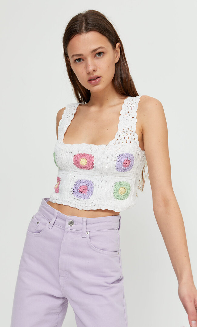 Stradivarius Häkeltop Mit Blumenprint Ecru L