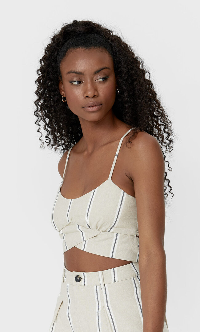 Stradivarius Rustikales Top Mit Streifen Steingrau Xs