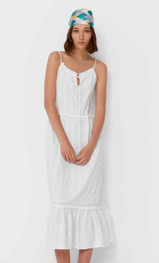 Stradivarius Langes Neckholder-Kleid Ecru L