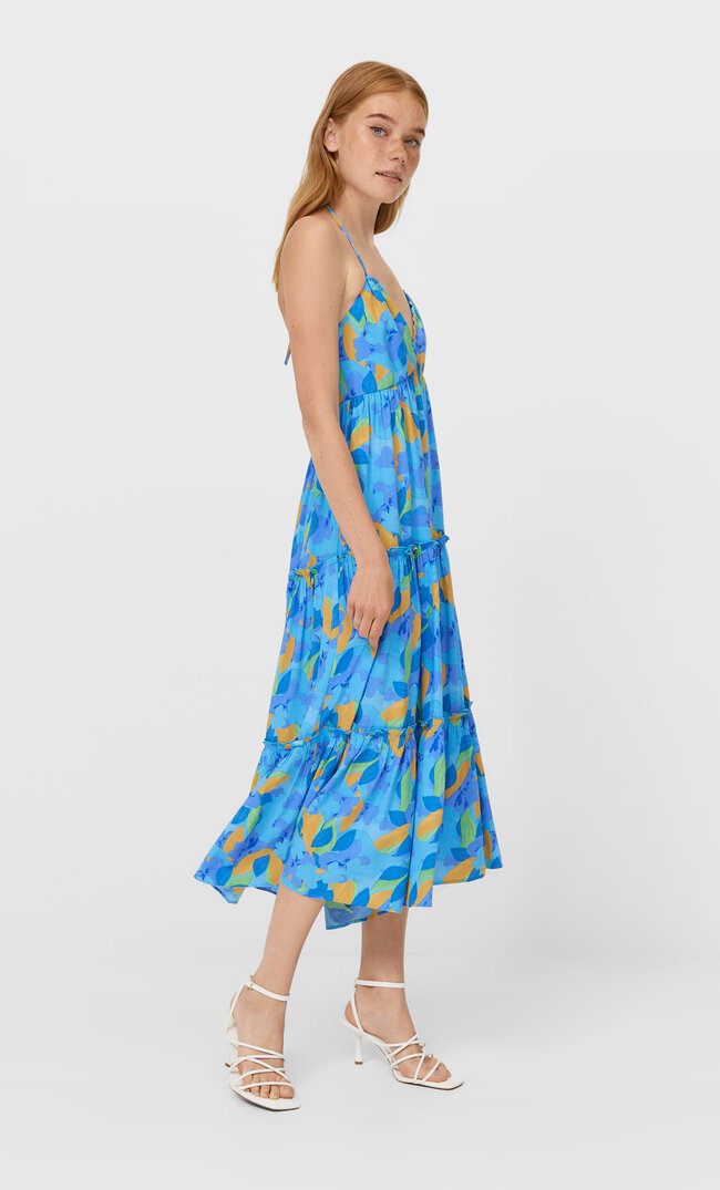 Stradivarius Langes Kleid Mit Neckholder Zum Binden Blau S