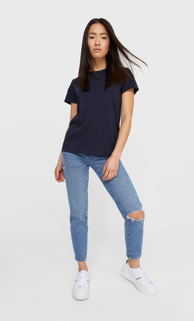 Stradivarius Koszulka Basic Z Krótkim Rękawem Kobieta Morski Xs