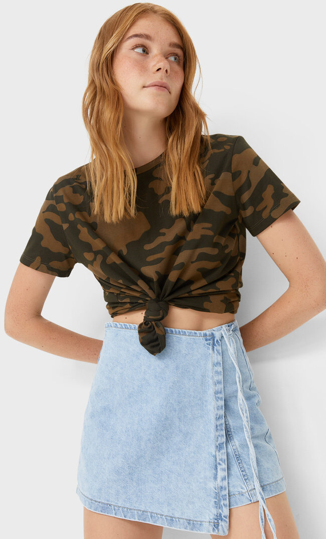 Stradivarius Koszulka Z Nadrukiem Kobieta Khaki S
