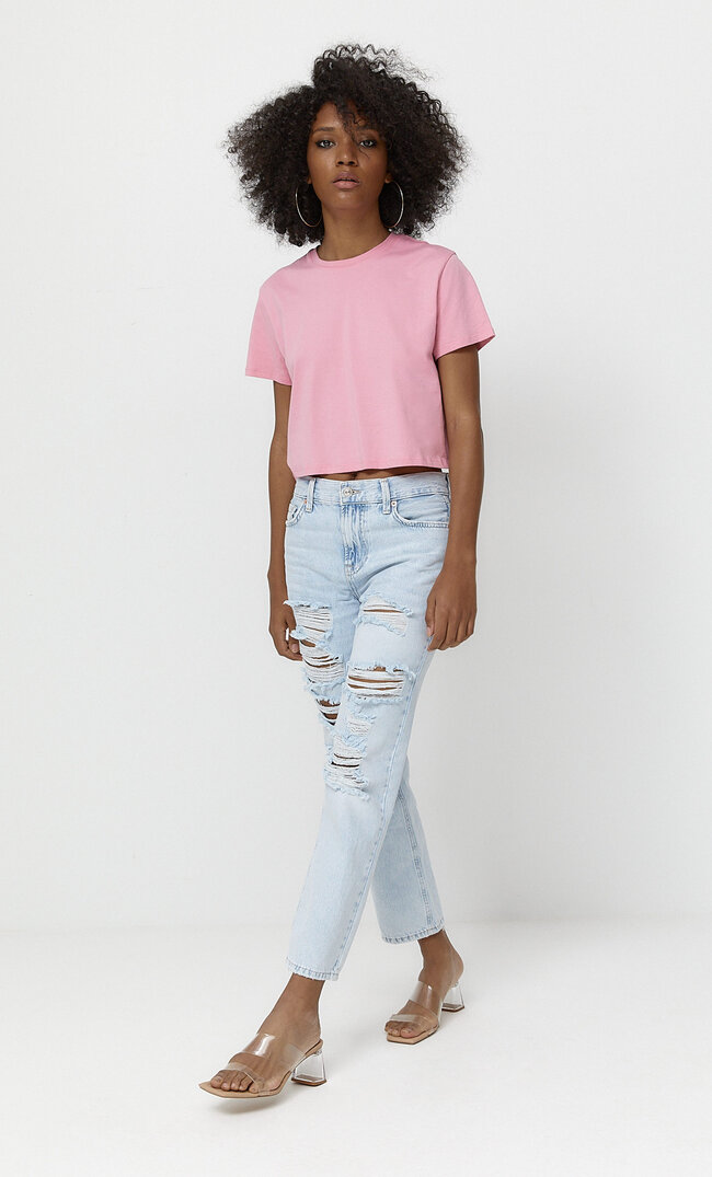 Stradivarius Basic-Crop Mit Kurzen Ärmeln Kaugummirosa Xs