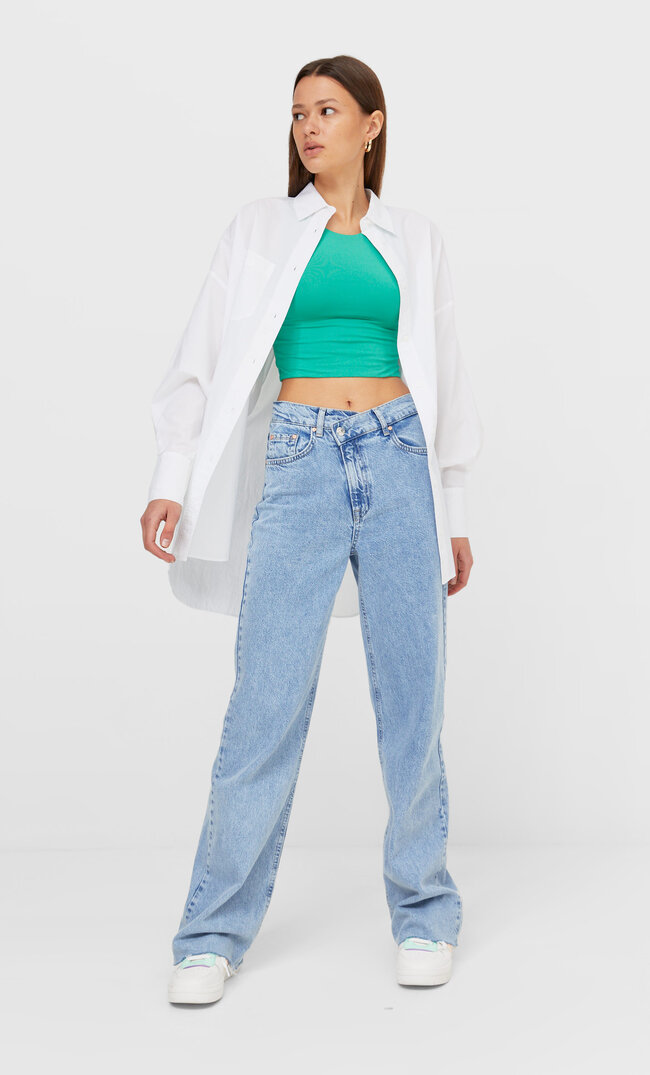 Stradivarius Krótki Top Z Poliamidu Kobieta Zielony Xl