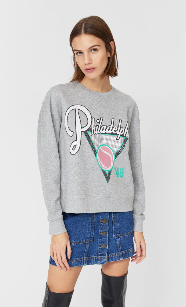 Stradivarius Bluza Ze Sportowym Nadrukiem Kobieta Popielaty Xs