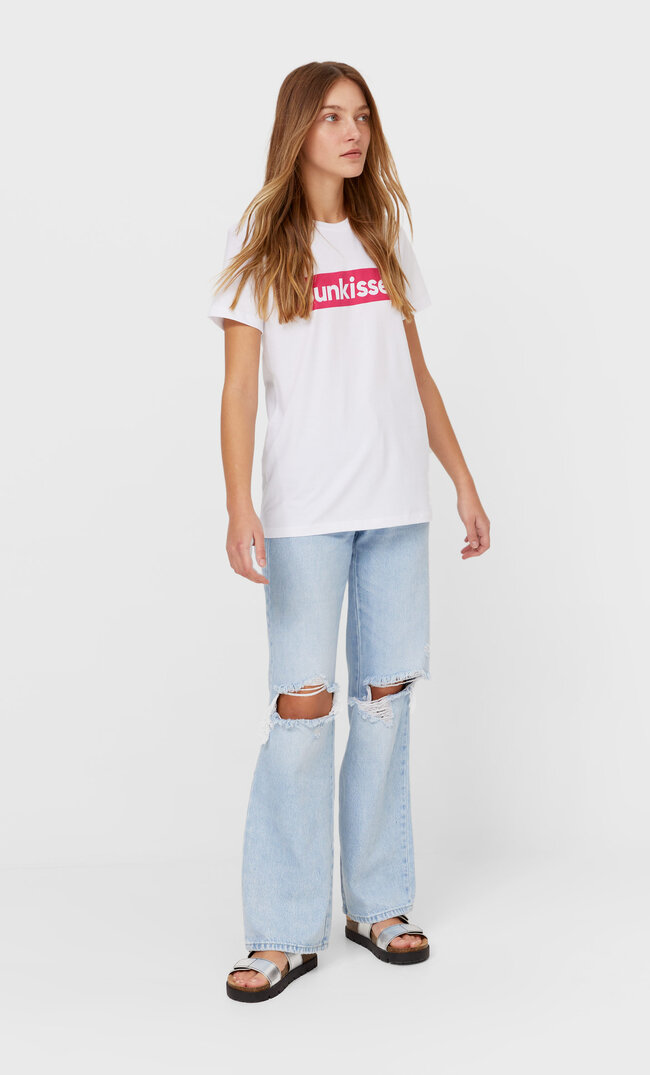 Stradivarius T-Shirt Mit Print Weiß Xs