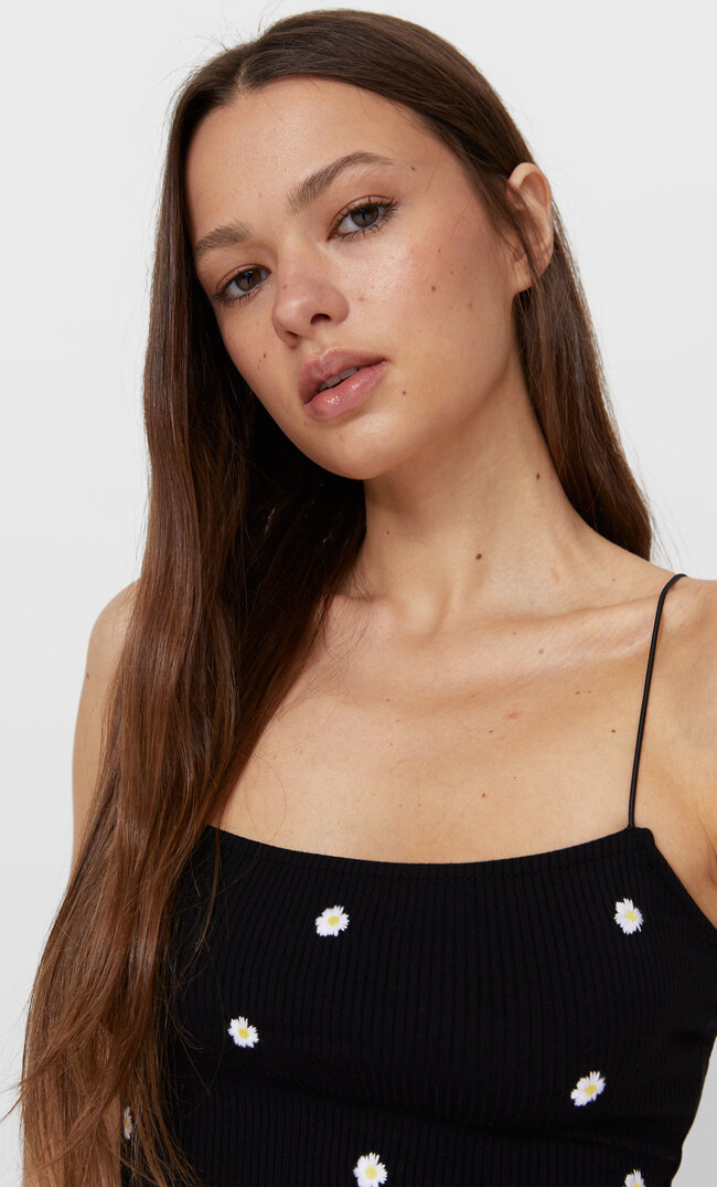 Stradivarius Top W Stokrotki Kobieta Czarny S