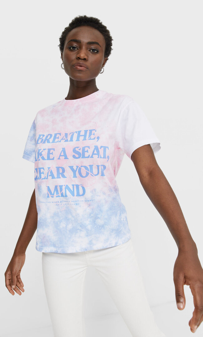 Stradivarius T-Shirt Im Batiklook Weiß M